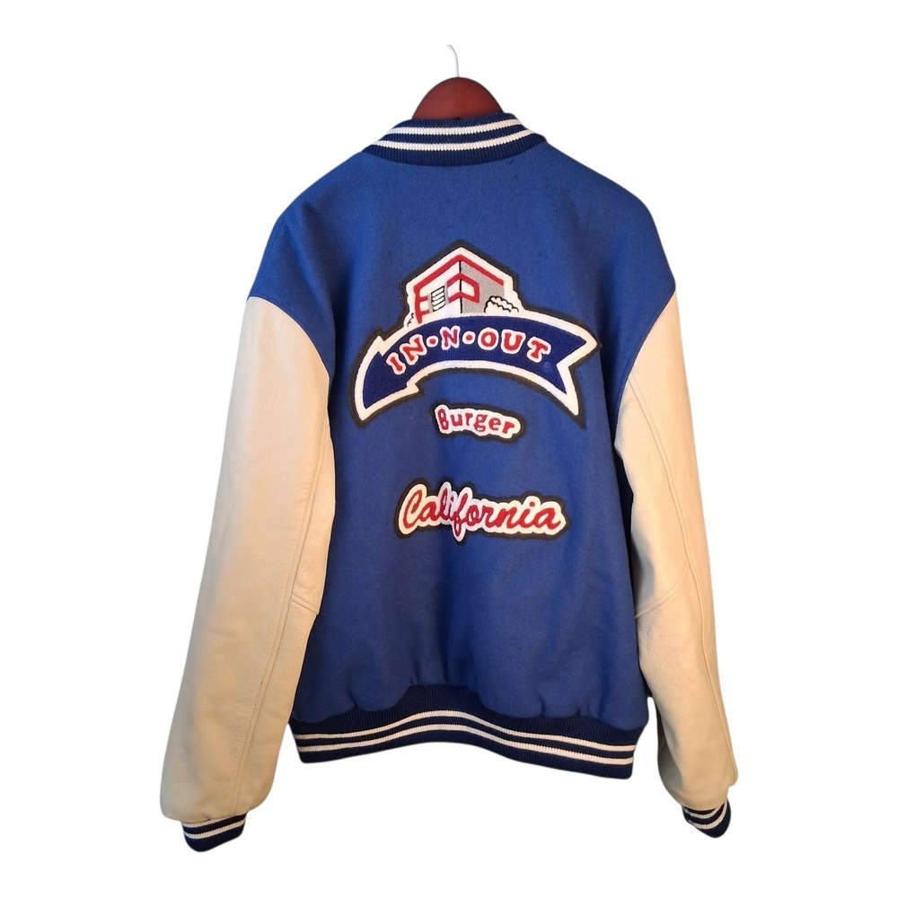 Vtg In N Out Burger Leather Varsity Jacket Men's 2XL Wool 80s California USA